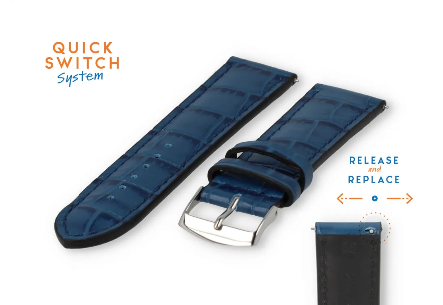 Watchstrap 22mm darkblue croco leather