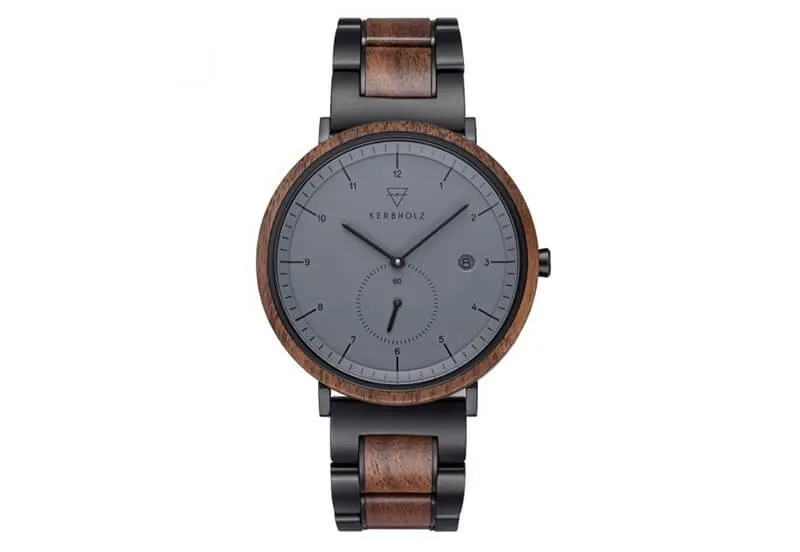 Kerbholz Anton horlogeband - Walnut Midnight Black Steel
