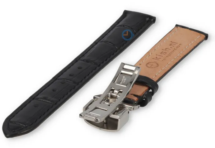 Luxe Maurice Lacroix horlogeband zwart leer - vlindersluiting - 16mm