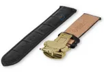 Classic watch strap black leather - butterfly clasp (gold) - 20mm