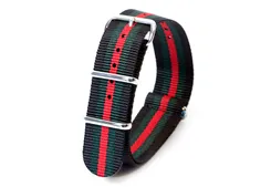 Horlogeband nylon 20mm zwart/groen/rood