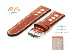 Watchstrap 24mm racing brown with beige stitching