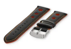 Super cool Rally watch strap - 22mm - black with orange stitches