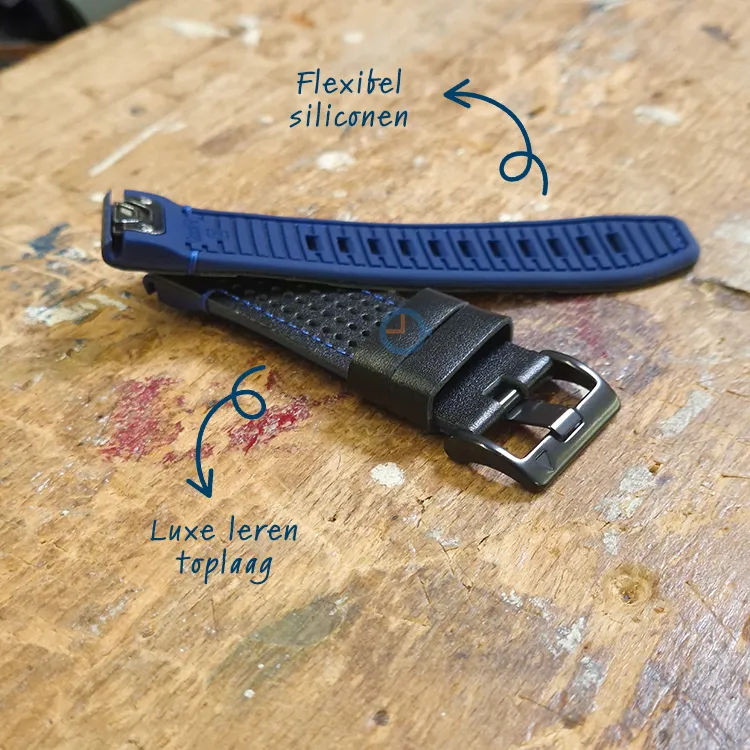 Premium 26mm strap - leather/silicone - black/blue