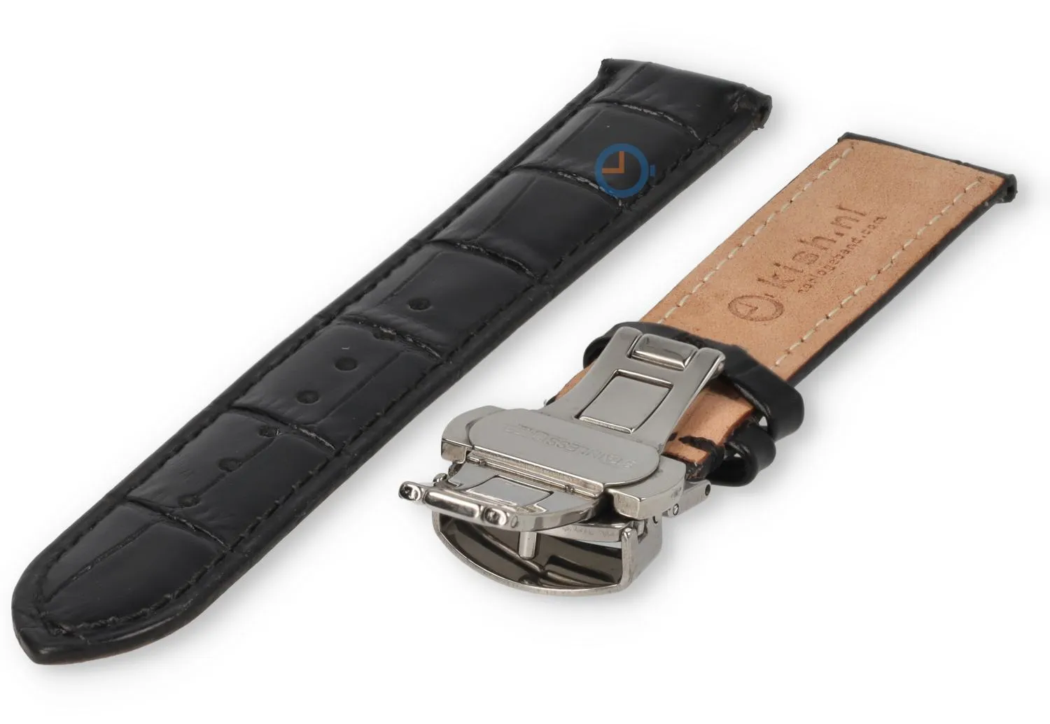 Luxe Maurice Lacroix horlogeband zwart leer - vlindersluiting - 20mm