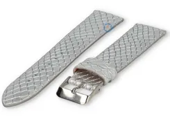 Leather watch strap with silver reptile-print - 18mm