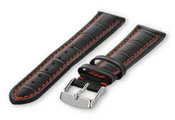Strong calfskin watch strap - 18mm - black with red
