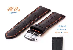 Watchstrap 22mm croco leather black - orange
