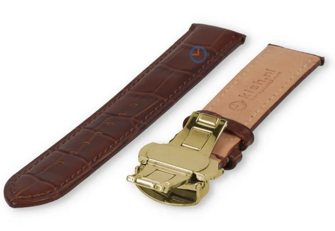 Luxuriöses Certina-Uhrenarmband aus dunkelbraunem Leder – Faltschließe (Gold) – 18 mm