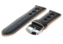 Watchstrap 26mm black-white rally leather
