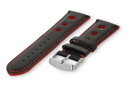 Super cool Rally watch strap - 22mm - black with red stitches