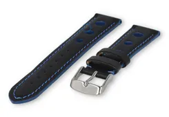 Super cool Rally watch strap - 18mm - black with blauw stitches