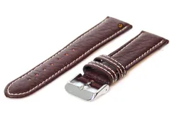 Watchstrap 18mm darkbrown leather white stitches