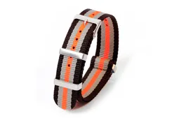 Horlogeband 20mm nylon tricolor zwart/grijs/oranje