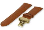 Luxe Edox horlogeband lichtbruin leer - vlindersluiting (goud) - 22mm