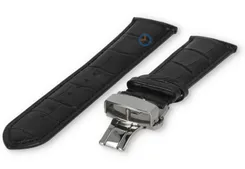 Luxe Hamilton horlogeband zwart leer - vlindersluiting - 22mm