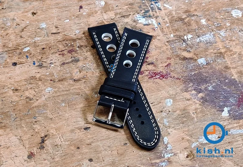 Watchstrap 24mm racing black with white stitching