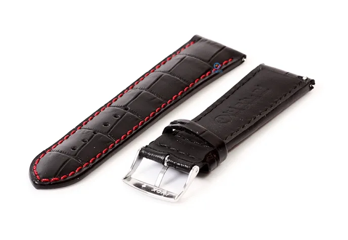 Watchstrap 22mm croco leather black-red