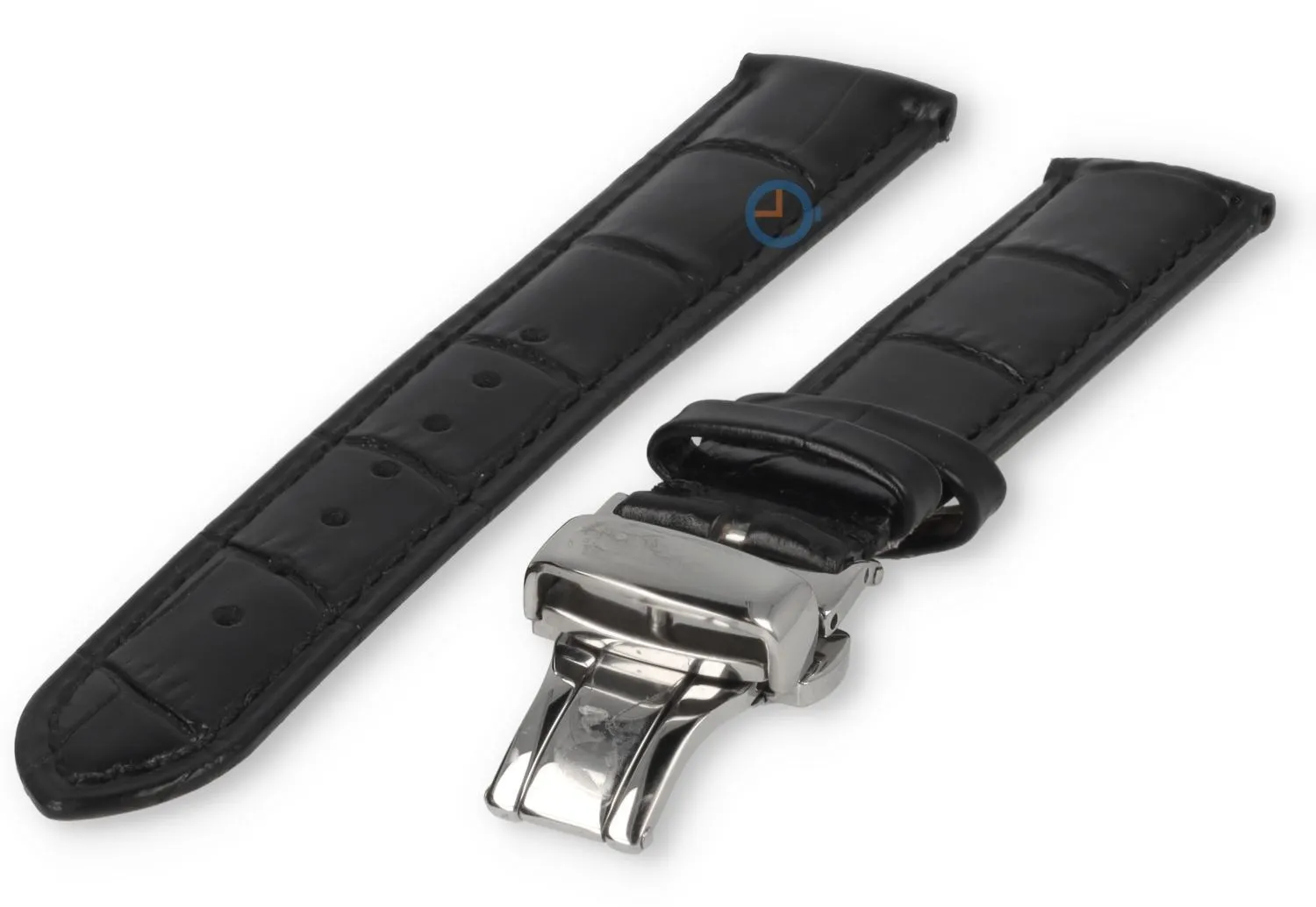 Luxe Edox horlogeband zwart leer - vlindersluiting - 18mm