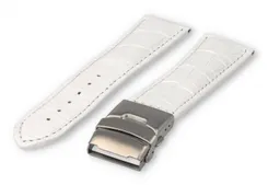 Horlogeband met vouwsluiting 24mm wit leer