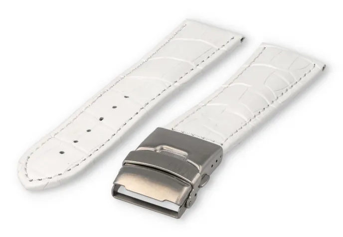 Horlogeband met vouwsluiting 24mm wit leer