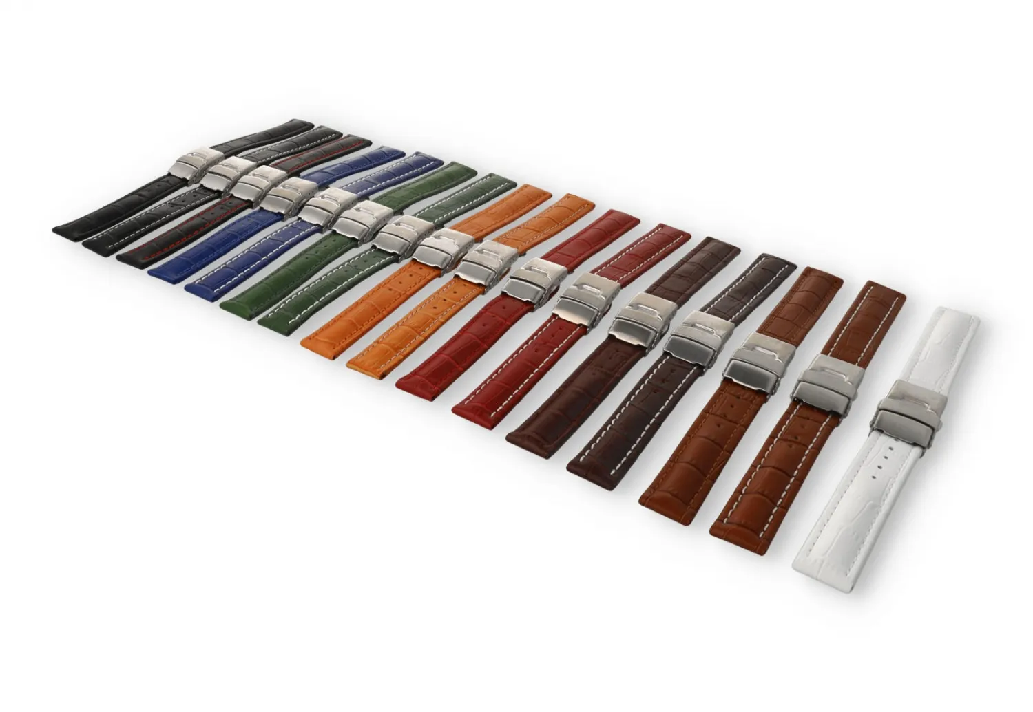 Horlogeband met vouwsluiting 24mm wit leer