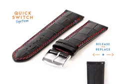 Watchstrap 24mm croco leather black-red