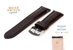 Horlogeband 22mm croco leer zwart