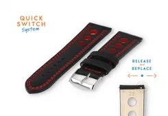 Watchstrap 22mm racing black with red stitching