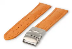 Watch band with security folding clasp 22mm orange leather