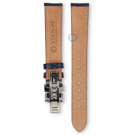 Luxuriöses Edox-Uhrenarmband aus dunkelblauem Leder – Faltschließe – 16 mm