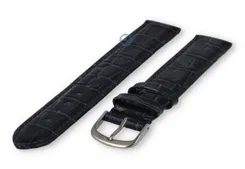 XL horlogeband leer met krokoprint - 16mm - donkerblauw