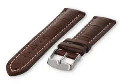 Watch band with crocoprint 20mm darkbrown leather