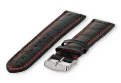 Krachtige horlogeband van kalfsleer - 22mm - zwart met rood