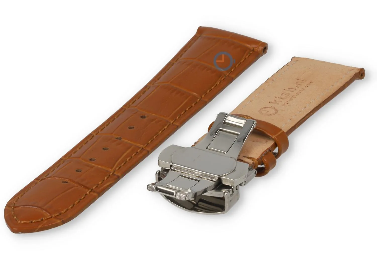 Luxe Hamilton horlogeband lichtbruin leer - vlindersluiting - 22mm
