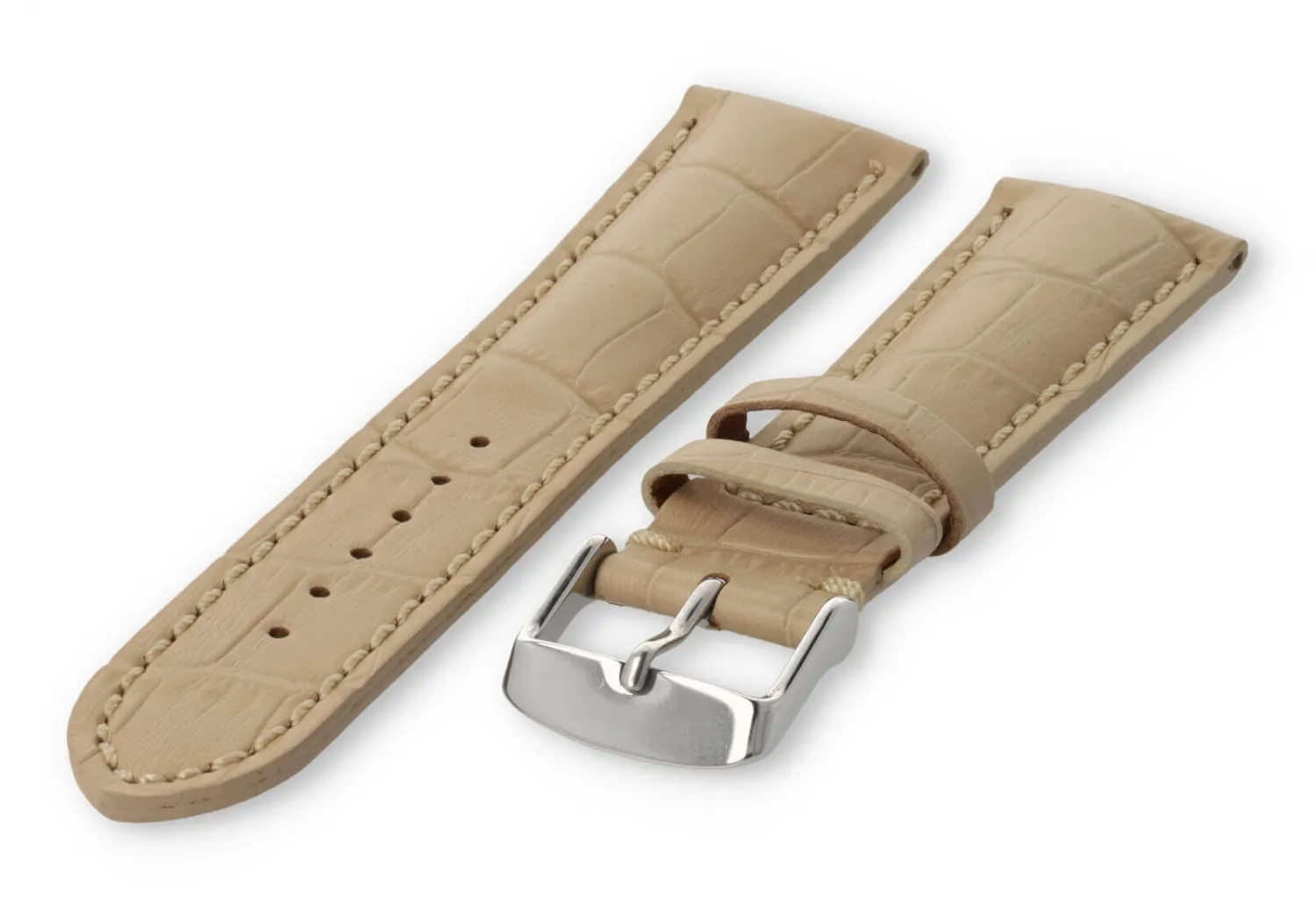 Watch band with crocoprint 24mm beige leather