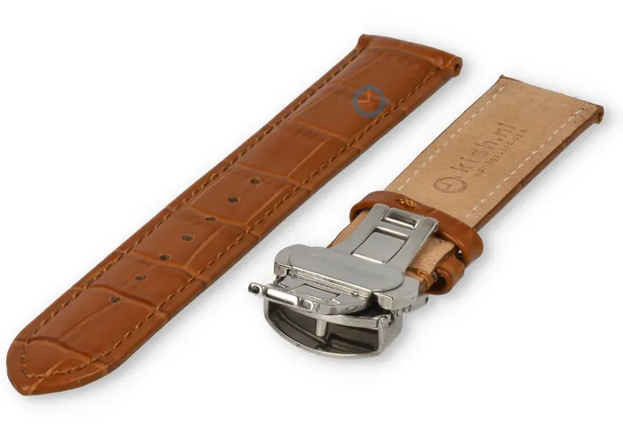 Luxe Edox horlogeband lichtbruin leer - vlindersluiting - 18mm