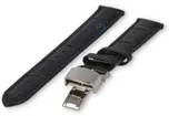 Luxe Edox horlogeband zwart leer - vlindersluiting - 16mm