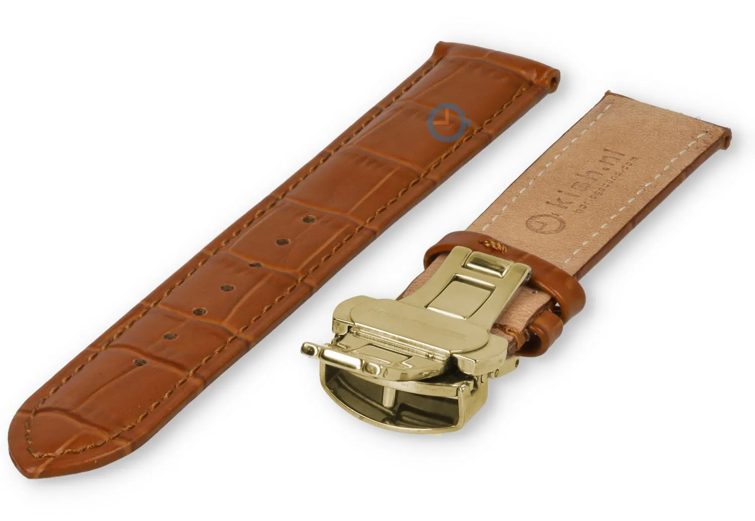 Luxuriöses Edox-Uhrenarmband aus hellbraunem Leder – Faltschließe (gold) – 20 mm