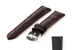 Watchstrap 18mm croco leather black-red