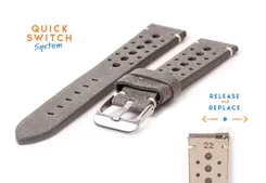 Horlogeband 22mm vintage perforated grijs leer