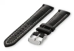 Watch band with crocoprint 18mm black leather