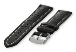 Watch band with crocoprint 20mm black leather