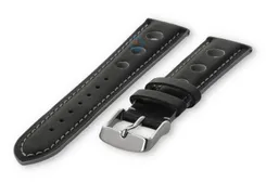 Super cool Rally watch strap - 18mm - black with grey stitches