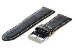 Watchstrap 22mm black leather white stitches