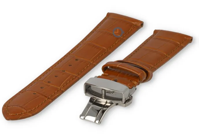 Luxe Edox horlogeband lichtbruin leer - vlindersluiting - 22mm