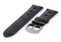 Super cool Rally watch strap - 22mm - black with blauw stitches
