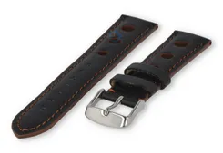 Super cool Rally watch strap - 20mm - black with brown stitches