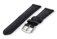 Leather strap with frizzled print - 16mm - dark blue