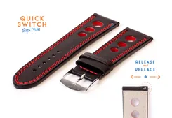 Watchstrap 24mm racing black with red stitching